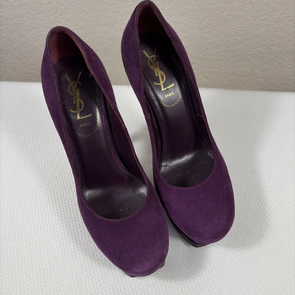 YVES SAINT LAURENT Tribute Two Suede Platform Pumps SZ 36 - Picture 2 of 10